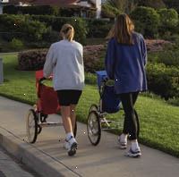 Immagine di due madri camminare con passeggini da jogging